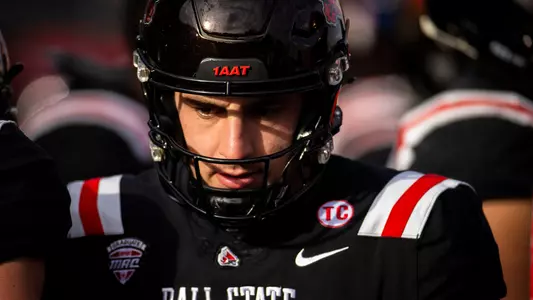 The Ball State football team competes against the Miami Redhawks at Scheumann Stadium on November 25, 2023. Photo by Bobby Ellis.