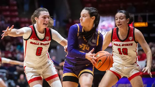 The Ball State women's basketball team competes against Tennessee Tech at Worthen Arena on November 6, 2023. Photo by Bobby Ellis.