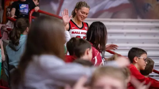 The Ball State women's basketball team competes against Tennessee Tech at Worthen Arena on November 6, 2023. Photo by Bobby Ellis.