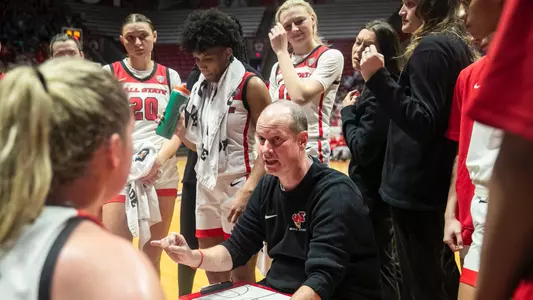 The Ball State women's basketball team competes against Tennessee Tech at Worthen Arena on November 6, 2023. Photo by Bobby Ellis.