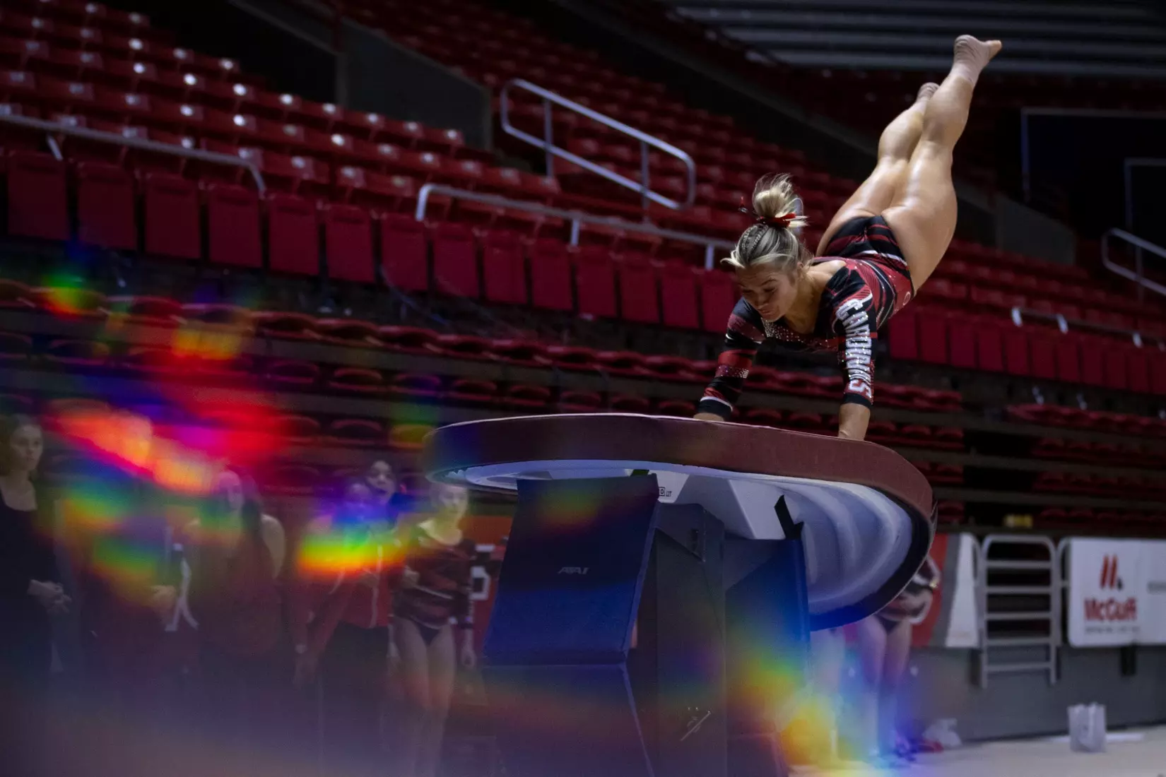 The Ball State gymnastic team hosts Bowling Green in Worthen Arena on Jan, 22. Photo by Samantha Blankenship / Ball State University