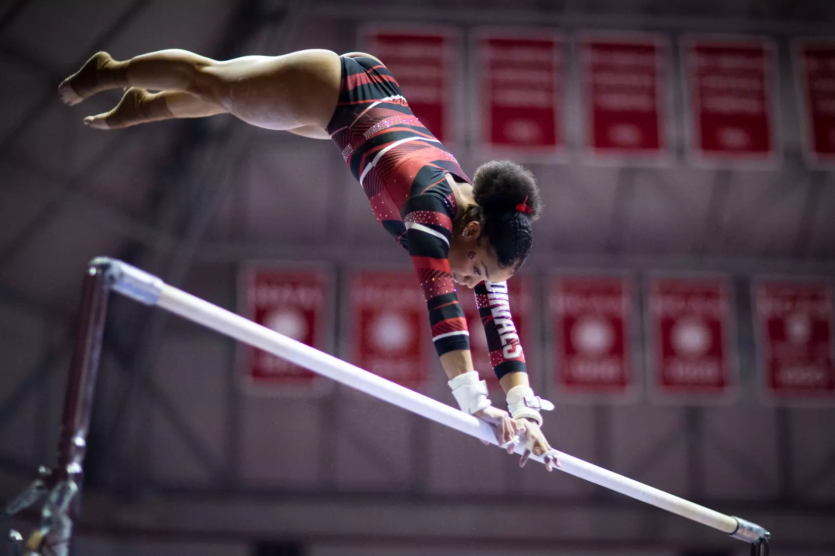 The Ball State gymnastic team hosts Bowling Green in Worthen Arena on Jan, 22. Photo by Samantha Blankenship / Ball State University