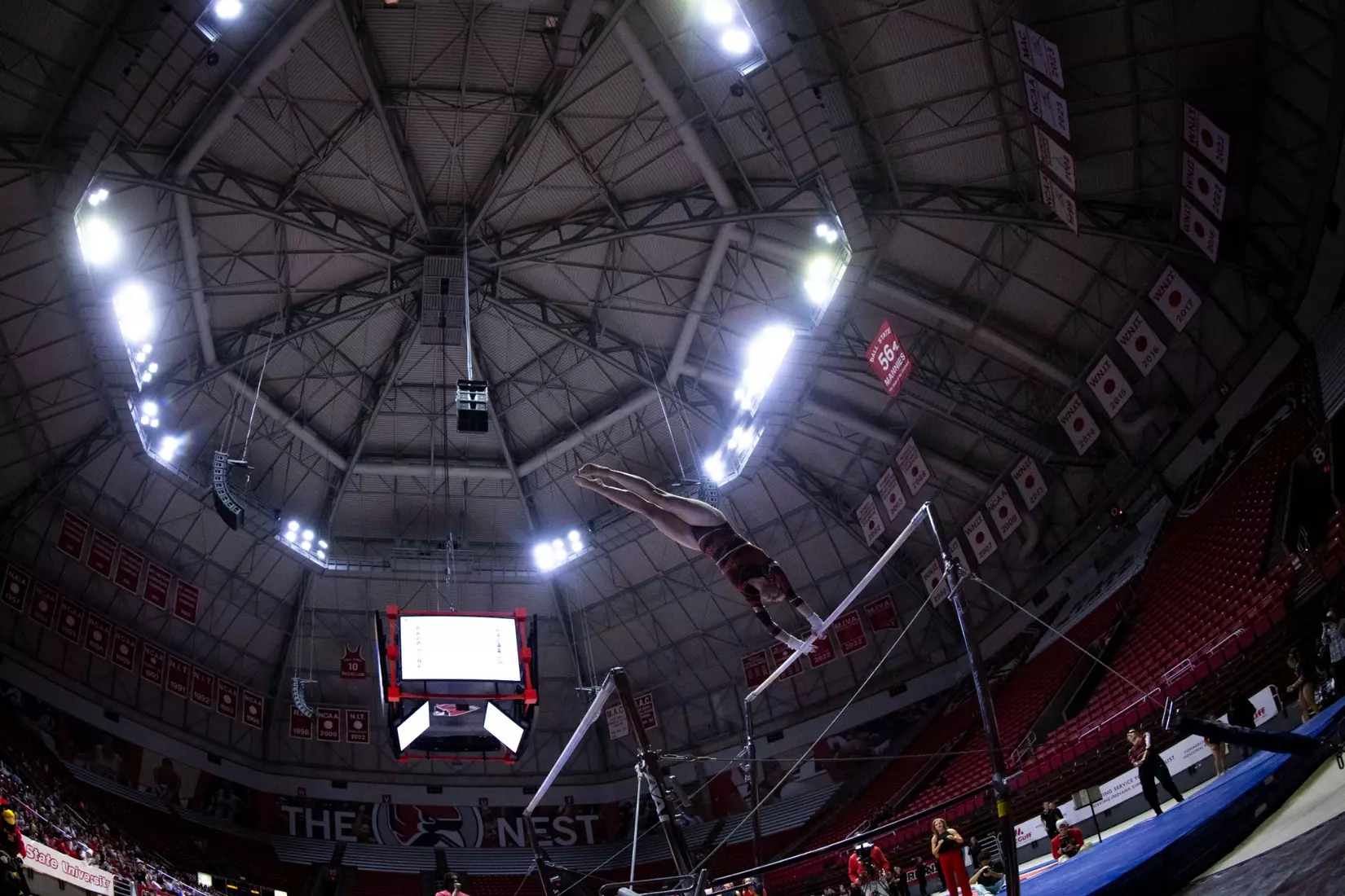 The Ball State gymnastic team hosts Bowling Green in Worthen Arena on Jan, 22. Photo by Samantha Blankenship / Ball State University