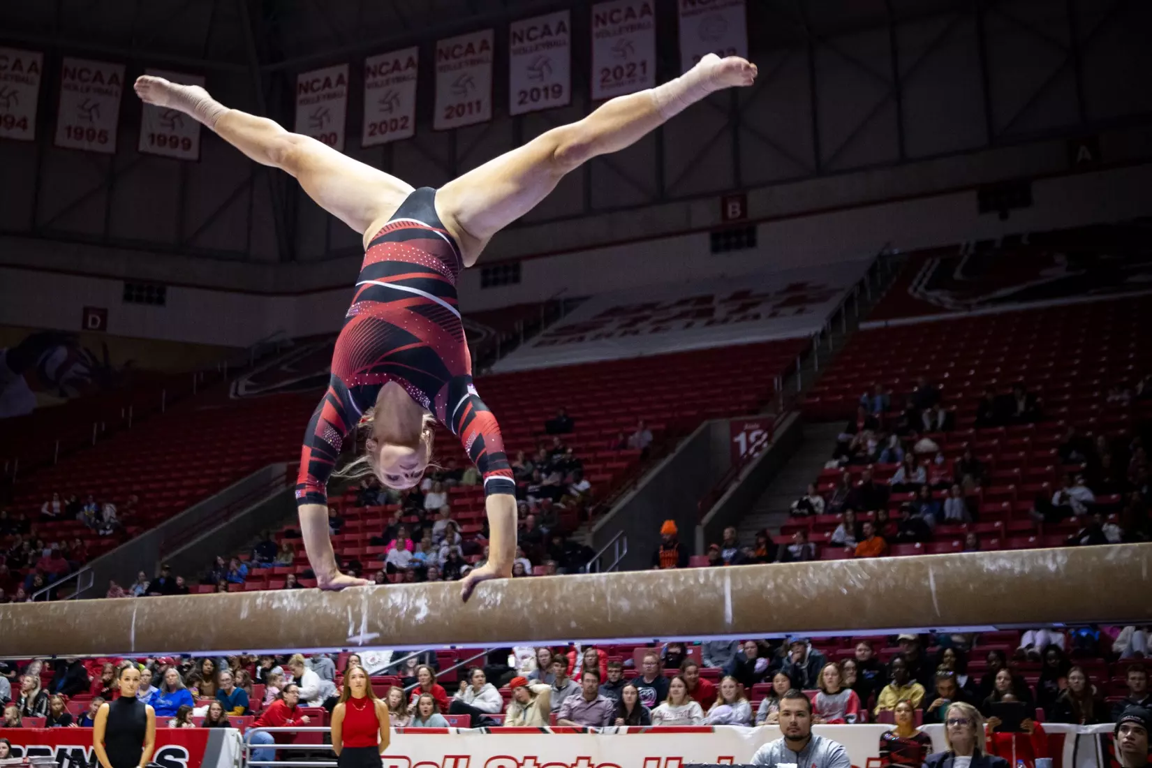The Ball State gymnastic team hosts Bowling Green in Worthen Arena on Jan, 22. Photo by Samantha Blankenship / Ball State University