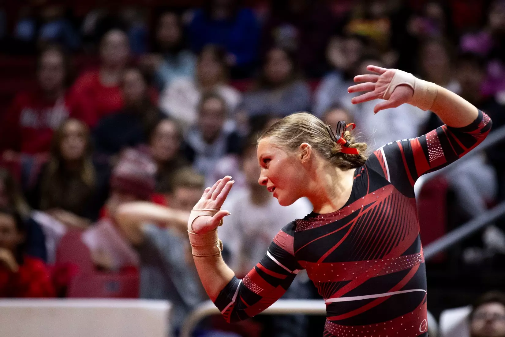 The Ball State gymnastic team hosts Bowling Green in Worthen Arena on Jan, 22. Photo by Samantha Blankenship / Ball State University