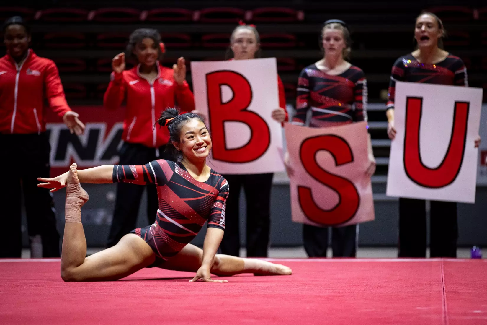 The Ball State gymnastic team hosts Bowling Green in Worthen Arena on Jan, 22. Photo by Samantha Blankenship / Ball State University