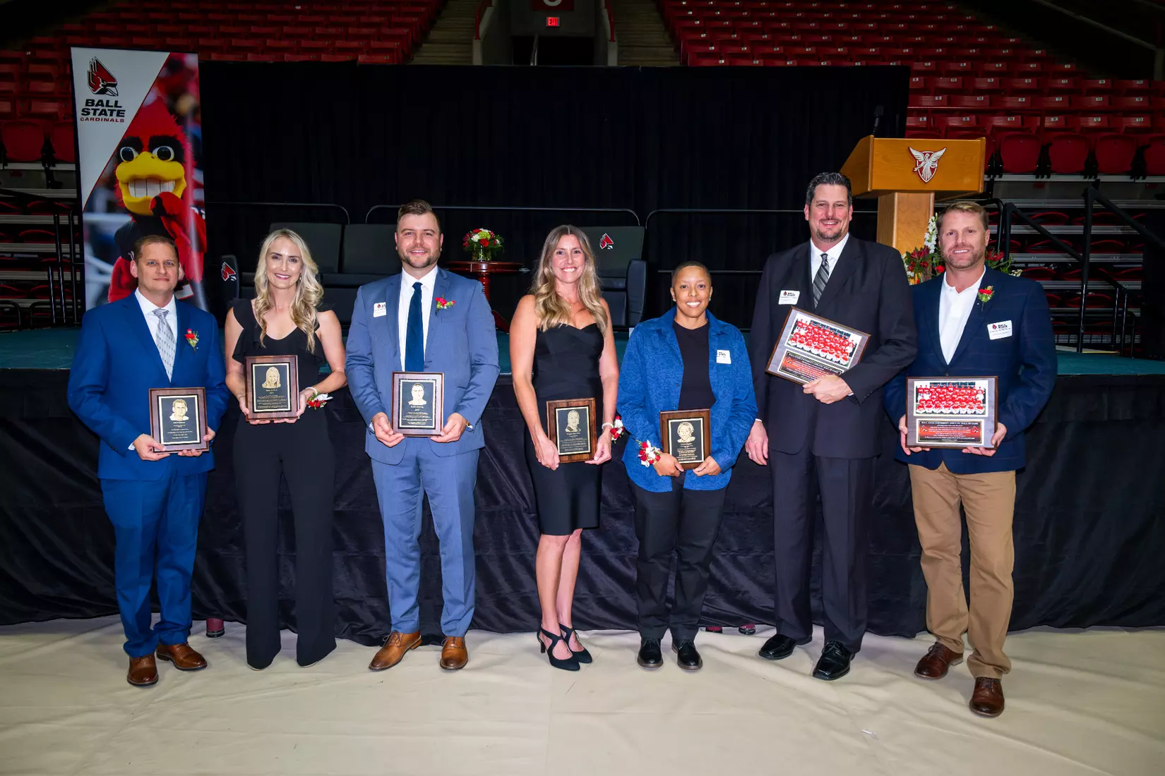 The Ball State Athletic Hall of Fame induction ceremony and banquet takes place in Worthen Arena on October 4, 2024. Photo by Bobby Ellis/Ball State University