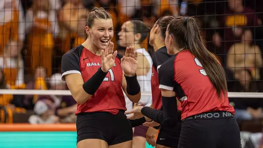 Madison Buckley and Katie Egenolf Celebrate vs. Central Michigan
