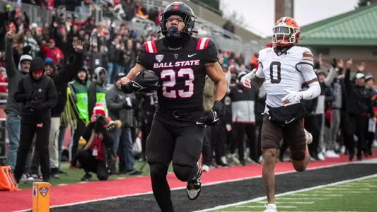 The Ball State football team competes against the Bowling Green Falcons in Scheumann Stadium on November 23, 2024. Photo by Bobby Ellis