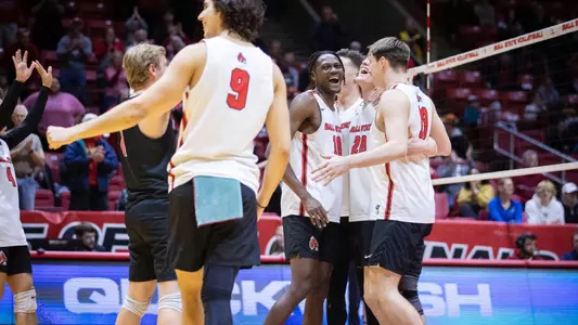 The Ball State men's volleyball team takes on Purdue Ft. Wayne Mastadons at Worthen Arena on February 15, 2024. Photo by Bobby Ellis.