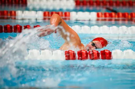 The Ball State swimming and diving team takes part in an intramural swimming meet during senior day at Lewellen Aquatic Center in Muncie, Indiana on January 11, 2025. Photo by Bobby Ellis/Ball State University