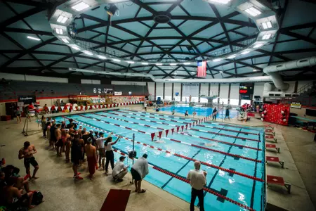 The Ball State swimming and diving team takes part in an intramural swimming meet during senior day at Lewellen Aquatic Center in Muncie, Indiana on January 11, 2025. Photo by Bobby Ellis/Ball State University
