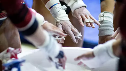The Ball State gymnastic team hosts Bowling Green in Worthen Arena on Jan, 22. Photo by Samantha Blankenship / Ball State University