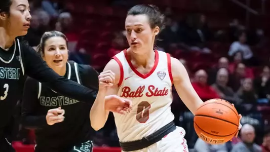 The Ball State women's basketball team competes against Eastern Michigan at Worthen Arena in Muncie, Indiana on January 8, 2025  Photo by Bobby Ellis