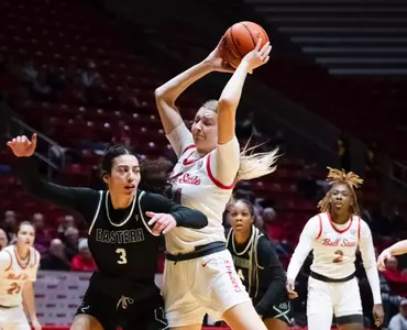The Ball State women's basketball team competes against Eastern Michigan at Worthen Arena in Muncie, Indiana on January 8, 2025  Photo by Bobby Ellis