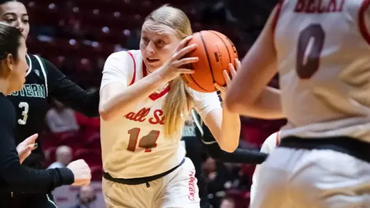 The Ball State women's basketball team competes against Eastern Michigan at Worthen Arena in Muncie, Indiana on January 8, 2025  Photo by Bobby Ellis