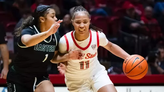 The Ball State women's basketball team competes against Eastern Michigan at Worthen Arena in Muncie, Indiana on January 8, 2025  Photo by Bobby Ellis