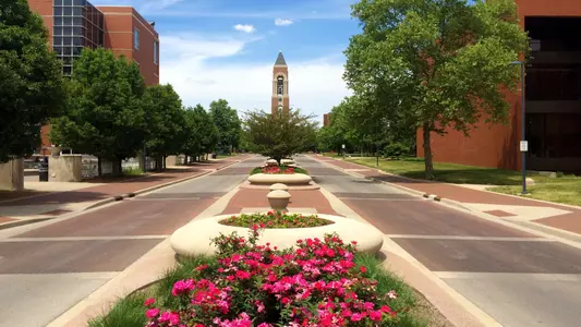 Campus pic; Bell Tower in distance