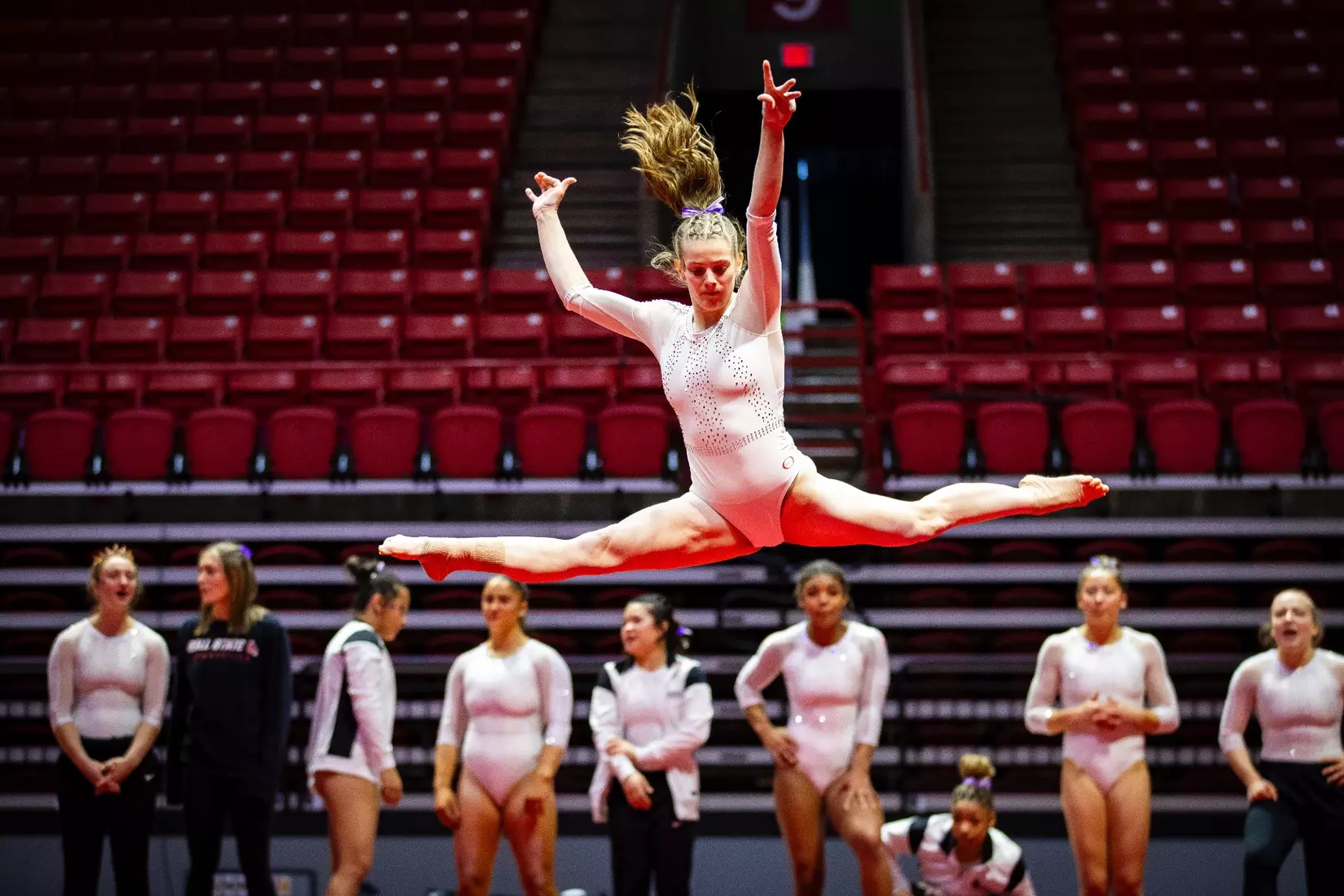 Ball State Gymnastics vs Central Michigan on Feb 9, 2025. Photo by Samantha Blankenship/Ball State University.