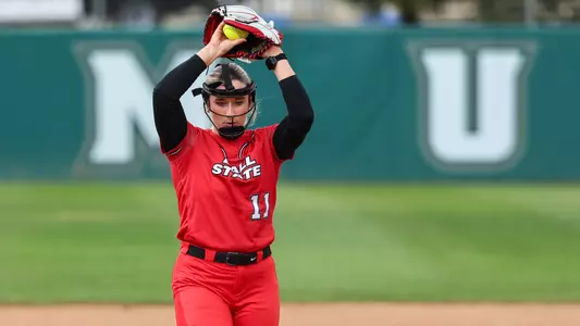 Ella Whitney pitching at Cal Poly