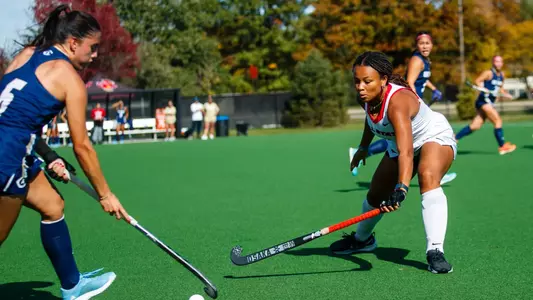 The Ball State field hockey team competes against UC Davis at Briner Sports Complex on October 22, 2024. Photo by Bobby Ellis/Ball State University