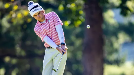 Luke Johnston takes a chip shot at the 2026 Earl Yestingsmeier Invitational hosted at the Delaware Country Club