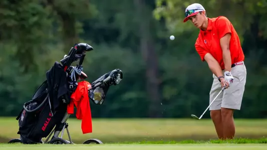 Aidan Gutierrez MC-78850 Earl Yestingsmeir Invite Ball State Golf on Sep. 21, 2025 at Delaware Country Club. Photo by Samantha Blankenship/Ball State University.