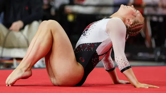 Carley Stalder on floor at Maryland Quad