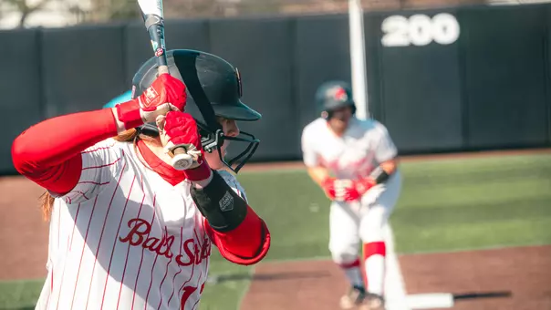 Lindsey DeRoeck batting vs. Akron