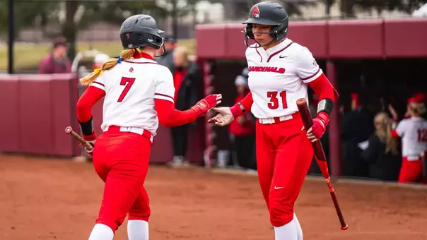 Maia Pietrzak and Meagan Ramos; Ball State softball game action; at Central Michigan, Game 1 on March 21, 2026