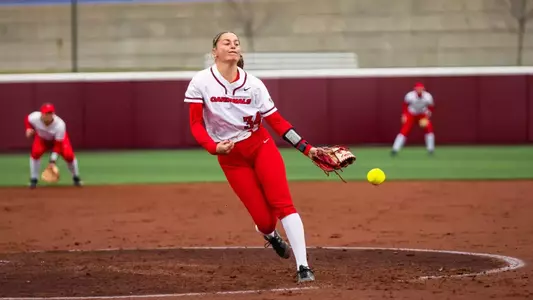 Bridie Murphy, Ball State softball game action; at Central Michigan, Game 1 on March 21, 2026