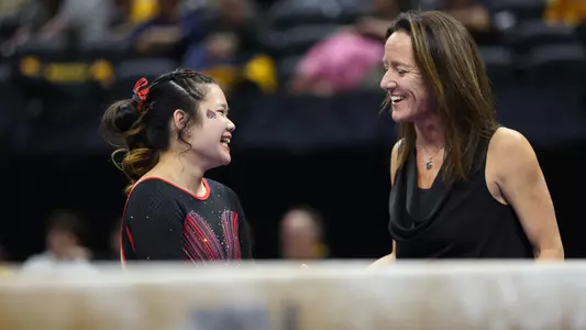 Delaney McMahon and Joanna Saleem get set for beam