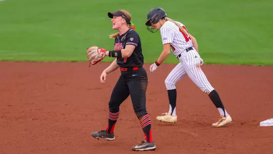Maia Pietrzak cheering an out in Saturday's game vs. Louisville