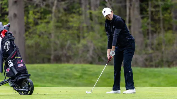 Junior JJ Gregston with an iron shot out of the fairway in the opening round of the 2026 MAC Championships at Firestone Country Club in Akron, Ohio