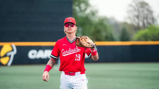 Jacob Gillis catches a ball in warm-ups before the game on April 24th against UMass.