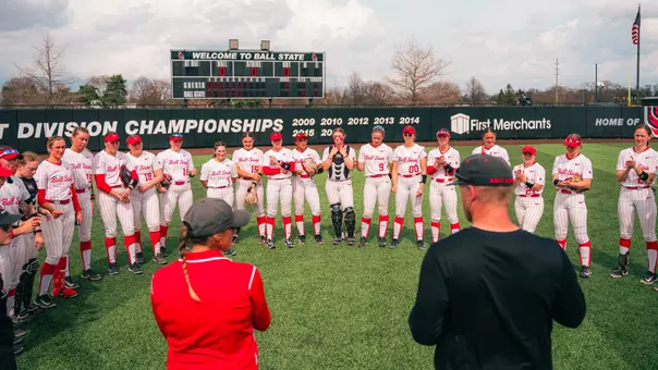 Softball team meets after its 7-6 win over Ohio