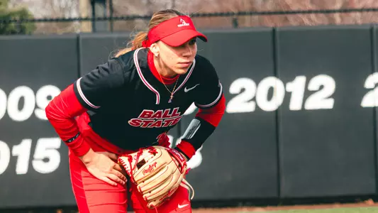 Meagan Ramos fielding at the Ball State Softball Stadium