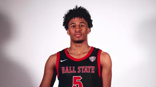 Sean Blake in a black Ball State basketball jersey