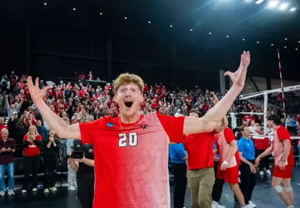 Patrick Rogers celebrates on court after win versus Pepperdine 5/2/2026