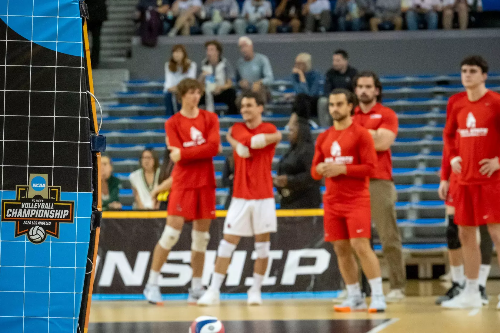 The Ball State men's volleyball team competes against the University of California Irvine in the NCAA Semi-Final at the Pauley Pavilion in Los Angeles, California on May 9, 2026 at Pauley Pavilion. Photo by Bobby Ellis/Ball State University.