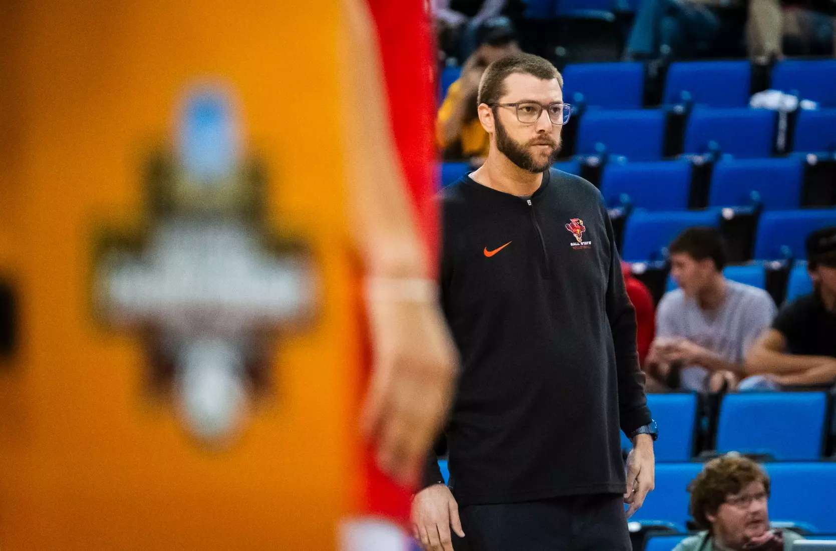 The Ball State men's volleyball team competes against the University of California Irvine in the NCAA Semi-Final at the Pauley Pavilion in Los Angeles, California on May 9, 2026 at Pauley Pavilion. Photo by Bobby Ellis/Ball State University.