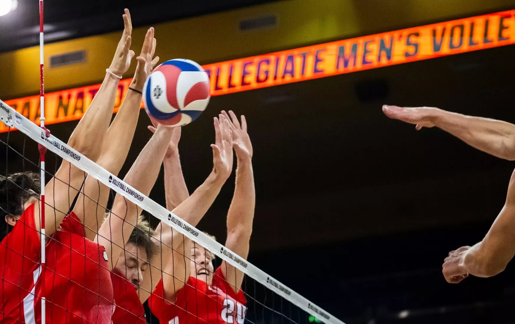 The Ball State men's volleyball team competes against the University of California Irvine in the NCAA Semi-Final at the Pauley Pavilion in Los Angeles, California on May 9, 2026 at Pauley Pavilion. Photo by Bobby Ellis/Ball State University.