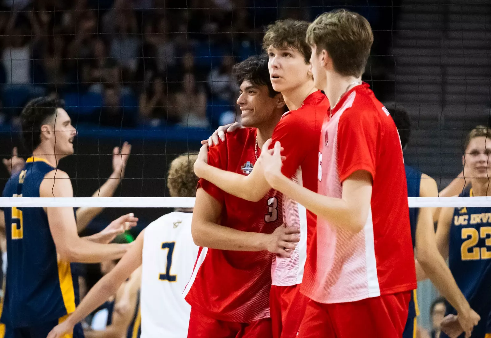 The Ball State men's volleyball team competes against the University of California Irvine in the NCAA Semi-Final at the Pauley Pavilion in Los Angeles, California on May 9, 2026 at Pauley Pavilion. Photo by Bobby Ellis/Ball State University.
