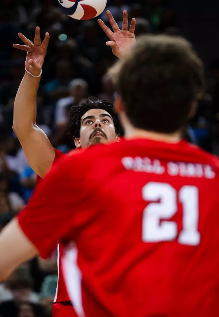 The Ball State men's volleyball team competes against the University of California Irvine in the NCAA Semi-Final at the Pauley Pavilion in Los Angeles, California on May 9, 2026 at Pauley Pavilion. Photo by Bobby Ellis/Ball State University.
