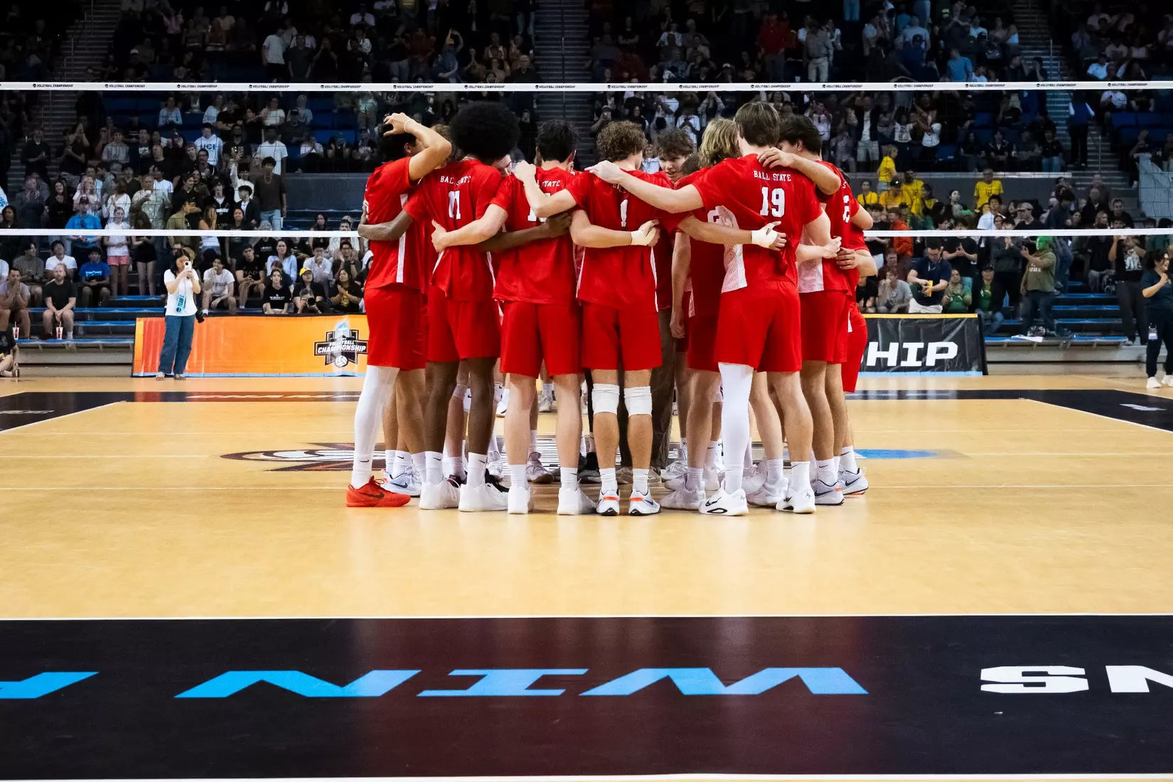 The Ball State men's volleyball team competes against the University of California Irvine in the NCAA Semi-Final at the Pauley Pavilion in Los Angeles, California on May 9, 2026 at Pauley Pavilion. Photo by Bobby Ellis/Ball State University.
