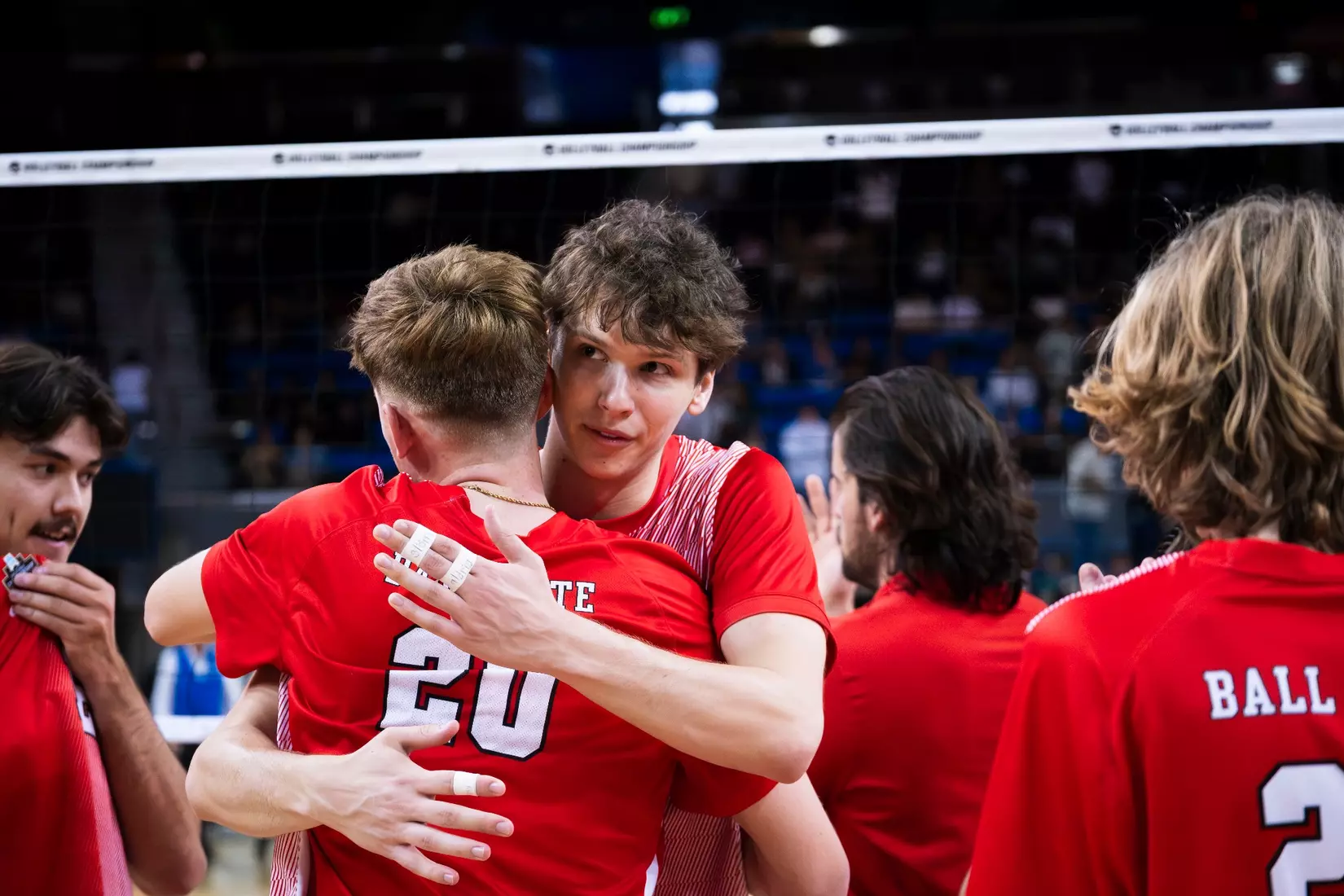 The Ball State men's volleyball team competes against the University of California Irvine in the NCAA Semi-Final at the Pauley Pavilion in Los Angeles, California on May 9, 2026 at Pauley Pavilion. Photo by Bobby Ellis/Ball State University.