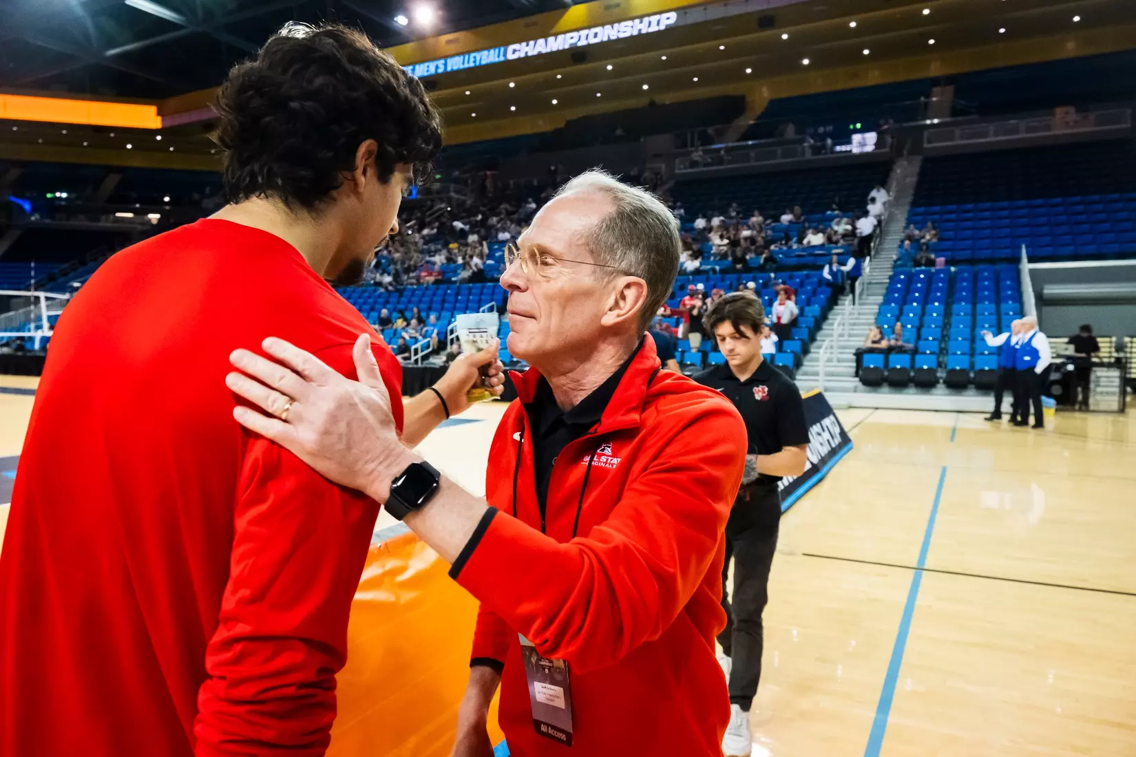 The Ball State men's volleyball team competes against the University of California Irvine in the NCAA Semi-Final at the Pauley Pavilion in Los Angeles, California on May 9, 2026 at Pauley Pavilion. Photo by Bobby Ellis/Ball State University.
