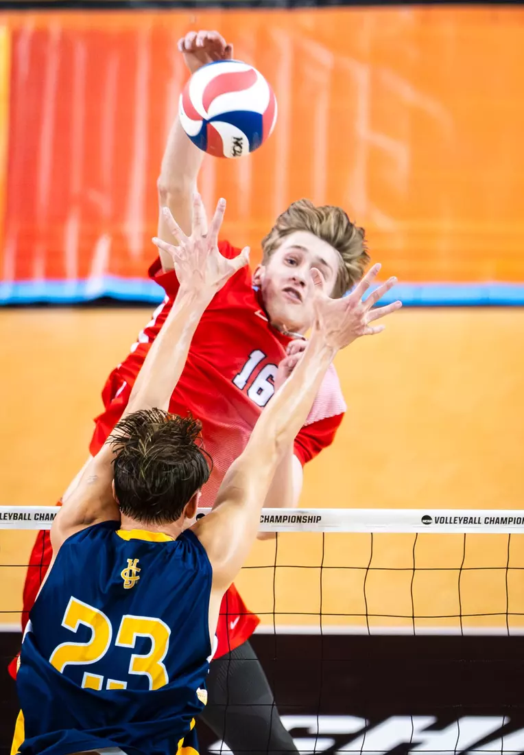 The Ball State men's volleyball team competes against the University of California Irvine in the NCAA Semi-Final at the Pauley Pavilion in Los Angeles, California on May 9, 2026 at Pauley Pavilion. Photo by Bobby Ellis/Ball State University.