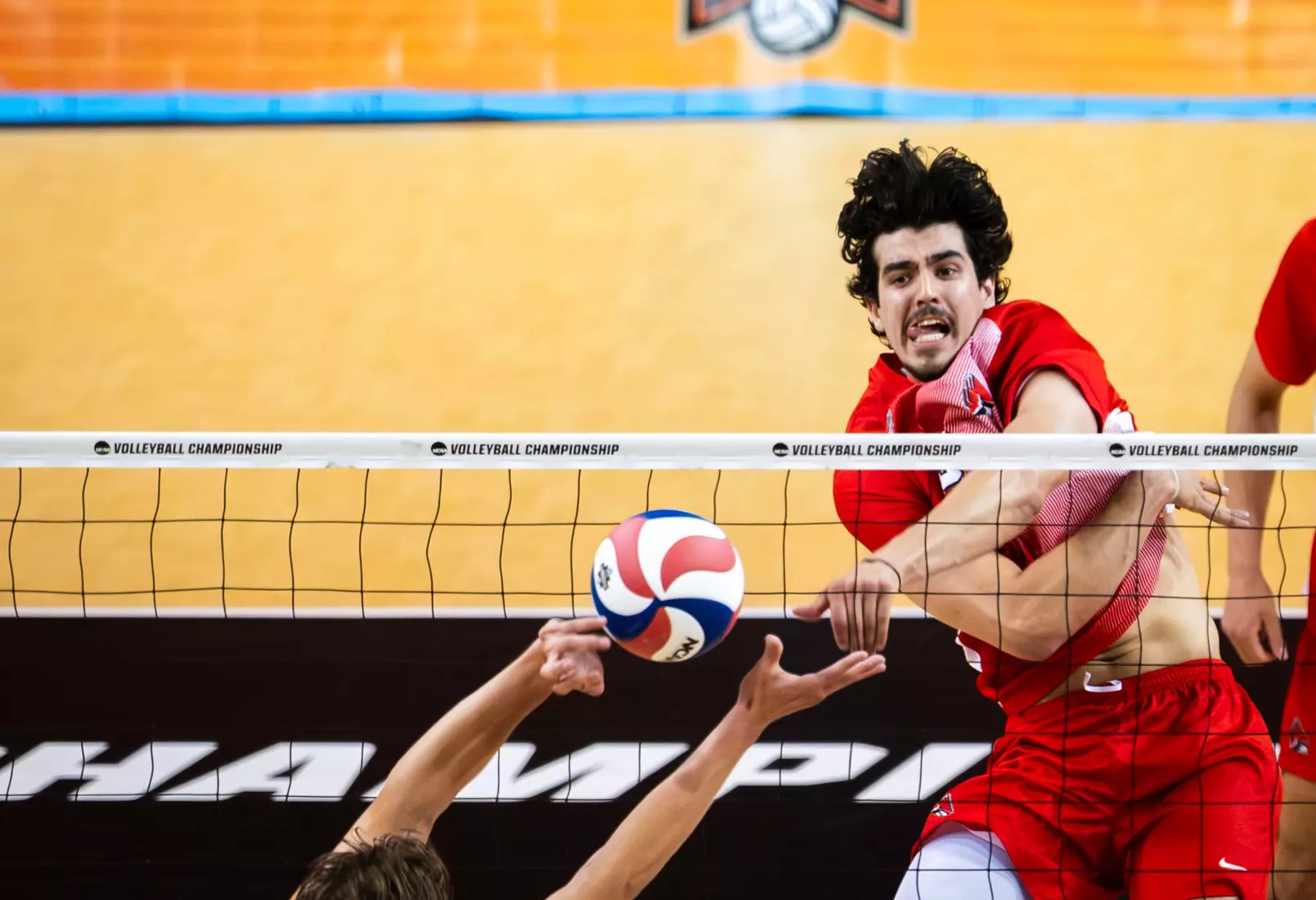 The Ball State men's volleyball team competes against the University of California Irvine in the NCAA Semi-Final at the Pauley Pavilion in Los Angeles, California on May 9, 2026 at Pauley Pavilion. Photo by Bobby Ellis/Ball State University.