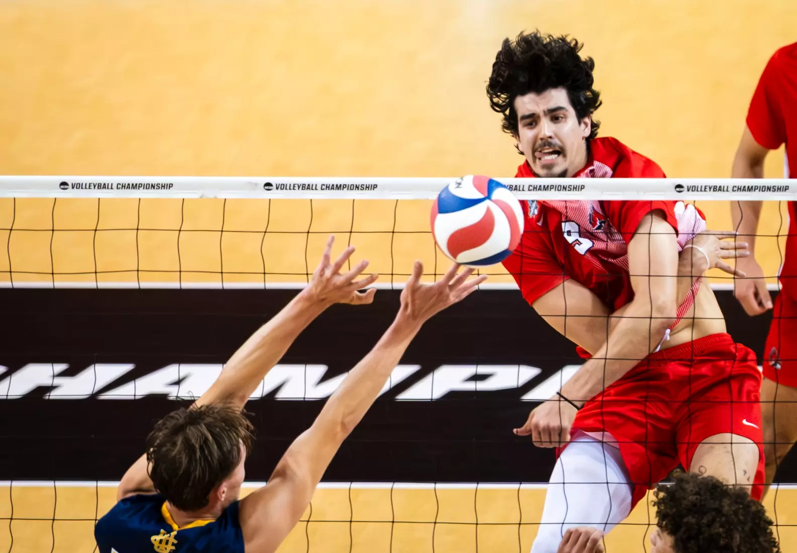 The Ball State men's volleyball team competes against the University of California Irvine in the NCAA Semi-Final at the Pauley Pavilion in Los Angeles, California on May 9, 2026 at Pauley Pavilion. Photo by Bobby Ellis/Ball State University.